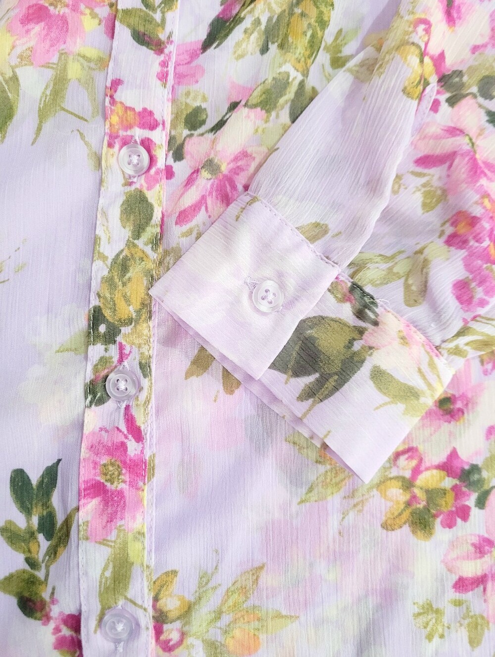 KUT From The Kloth Women Large Floral Blouse Lavender Sheer Button Front Top - Picture 13 of 13